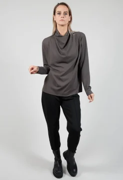 Draped Neck Blouse with Long Sleeves in Grey