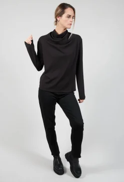 Draped Neck Blouse with Long Sleeves in Black