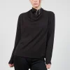 Draped Neck Top with Long Sleeves in Dark Grey