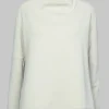 Draped Neck Top with Long Sleeves in Off White