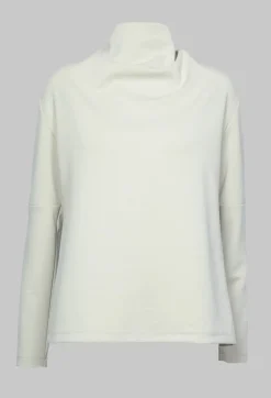 Draped Neck Top with Long Sleeves in Off White