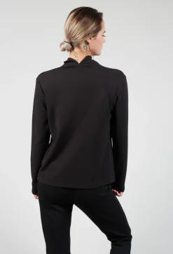 Draped Neck Top with Long Sleeves in Dark Grey