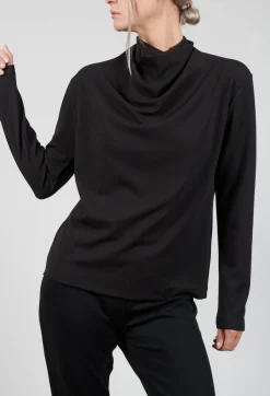 Draped Neck Top with Long Sleeves in Dark Grey