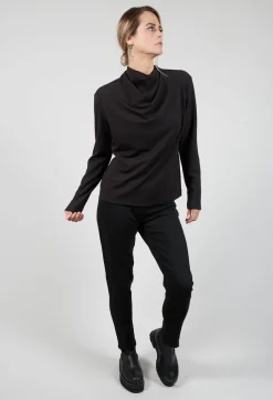 Draped Neck Top with Long Sleeves in Dark Grey