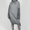 Draped Neckline Sweater Dress in Pencil Cloud