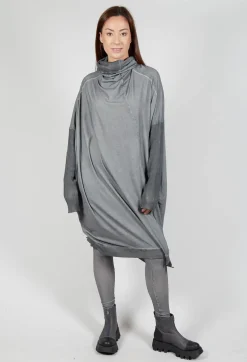 Draped Neckline Sweater Dress in Pencil Cloud