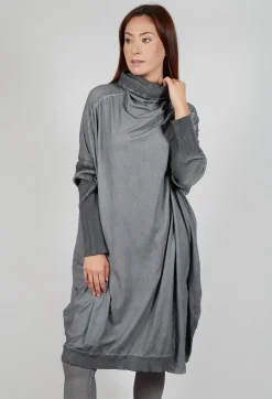 Draped Neckline Sweater Dress in Pencil Cloud