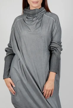 Draped Neckline Sweater Dress in Pencil Cloud
