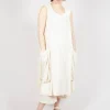 Draped Sleeveless Dress with Back Pleats in Greige