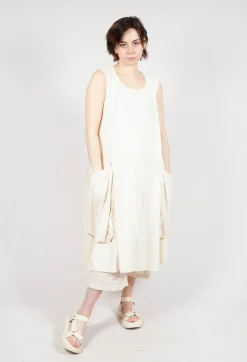 Draped Sleeveless Dress with Back Pleats in Greige