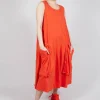 Draped Sleeveless Dress with Back Pleats in Mandarine