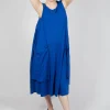 Draped Sleeveless Dress with Back Pleats in Royal