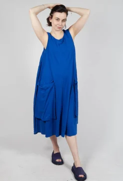 Draped Sleeveless Dress with Back Pleats in Royal