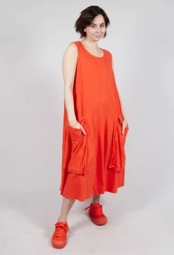 Draped Sleeveless Dress with Back Pleats in Mandarine