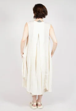 Draped Sleeveless Dress with Back Pleats in Greige