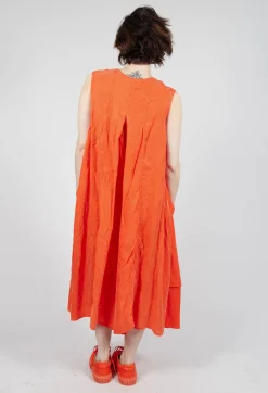 Draped Sleeveless Dress with Back Pleats in Mandarine