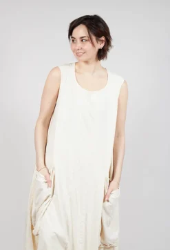 Draped Sleeveless Dress with Back Pleats in Greige