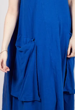 Draped Sleeveless Dress with Back Pleats in Royal