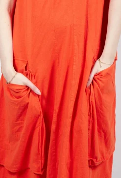 Draped Sleeveless Dress with Back Pleats in Mandarine