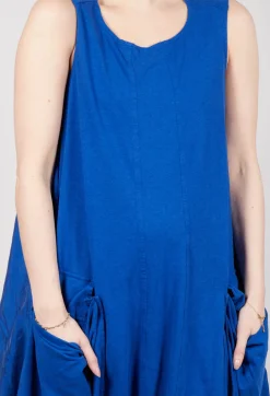 Draped Sleeveless Dress with Back Pleats in Royal