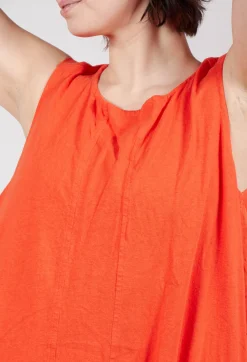 Draped Sleeveless Dress with Back Pleats in Mandarine