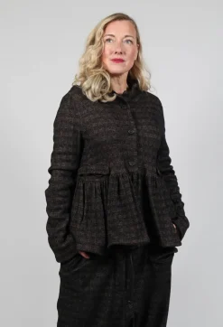 Drawstring Hem Jacket in Espresso Check