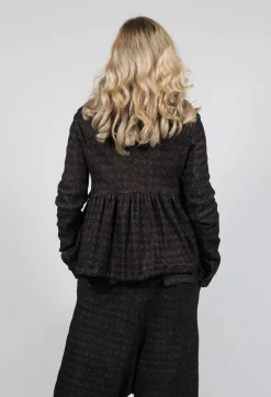 Drawstring Hem Jacket in Espresso Check