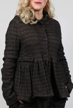 Drawstring Hem Jacket in Espresso Check