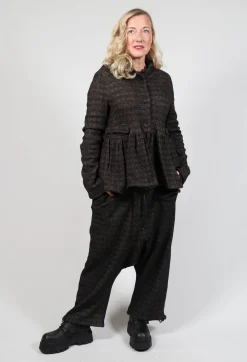 Drawstring Hem Jacket in Espresso Check