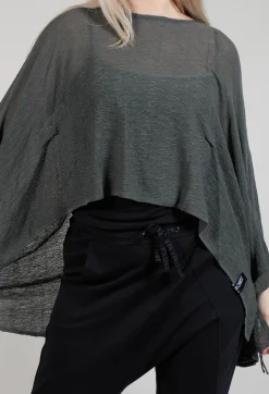 Drawstring Sleeve Poncho in Anthra