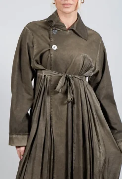 Dress Coat in Gabardina and Raso di Viscosa Green Tuscany