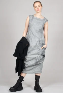 Dress with Bleached Stitching in Pencil Cloud