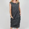 Dress with Bleached Stitching in Coal Cloud