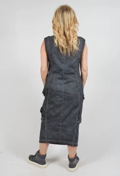 Dress with Bleached Stitching in Coal Cloud