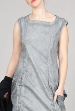 Dress with Bleached Stitching in Pencil Cloud