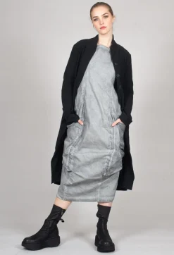 Dress with Bleached Stitching in Pencil Cloud