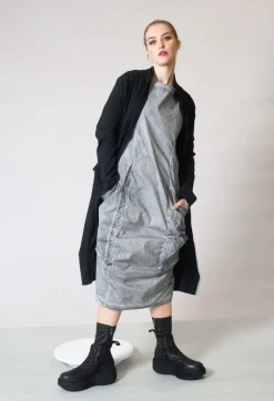 Dress with Bleached Stitching in Pencil Cloud