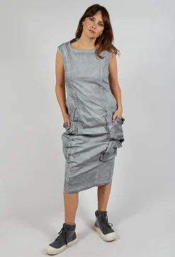 Dress with Bleached Stitching in Pencil Cloud