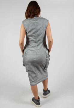 Dress with Bleached Stitching in Pencil Cloud