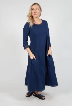 Dress with Mesh Detail Hems in Navy