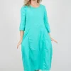 Dress with Mesh Detail Hems in Aqua