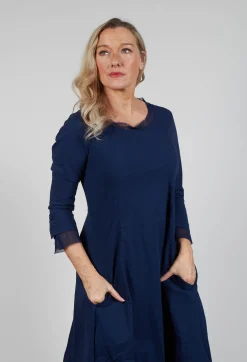Dress with Mesh Detail Hems in Navy