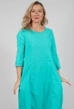Dress with Mesh Detail Hems in Aqua
