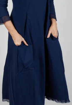 Dress with Mesh Detail Hems in Navy