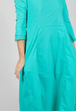 Dress with Mesh Detail Hems in Aqua
