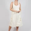 Drop Armhole Dress with Pull Toggle Hemline in Greige