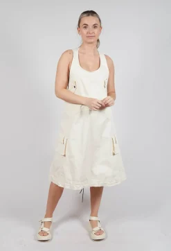 Drop Armhole Dress with Pull Toggle Hemline in Greige