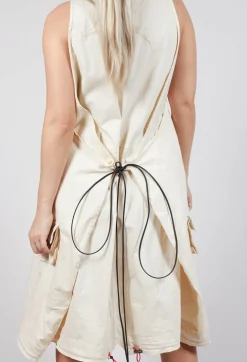 Drop Armhole Dress with Pull Toggle Hemline in Greige