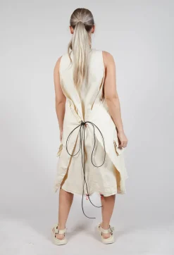 Drop Armhole Dress with Pull Toggle Hemline in Greige