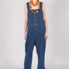 Drop Crotch Denim Jumpsuit in Blue